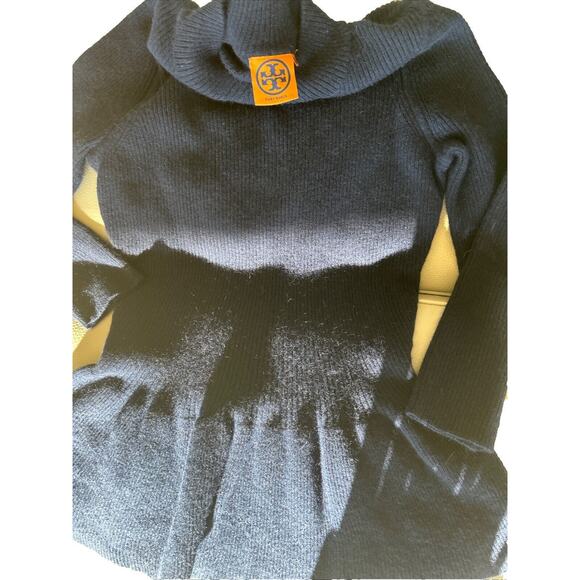 Tory Burch Madeline Med Wool Long Sleeve Rib Peplum Sweater Navy Blue Angora EUC - Picture 3 of 11